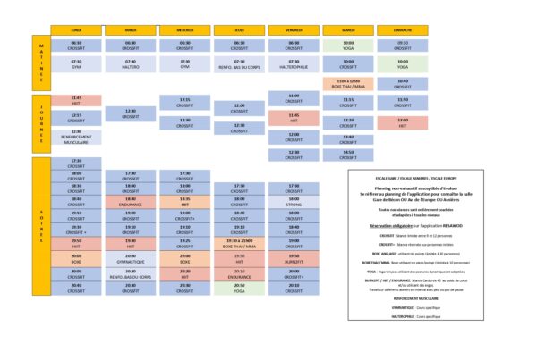 Planning Escale CrossFit Septembre 2023